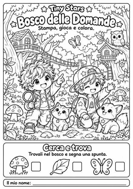 Scheda completa da stampare e colorare: Il Bosco delle Domande