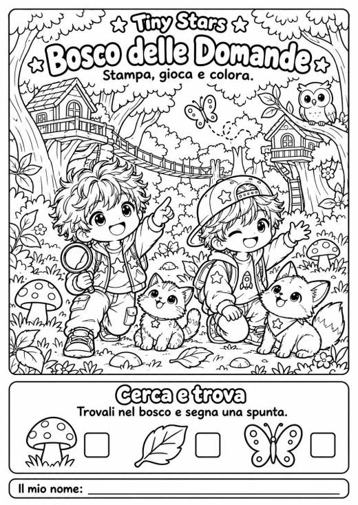 Scheda completa da stampare e colorare: Il Bosco delle Domande