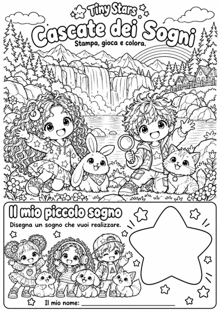 Scheda completa da stampare e colorare: Cascate dei Sogni