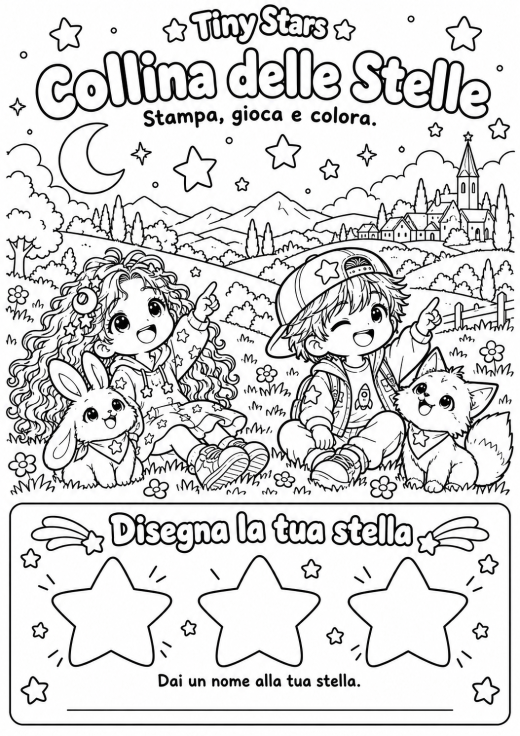 Scheda completa da stampare e colorare: La Collina delle Stelle