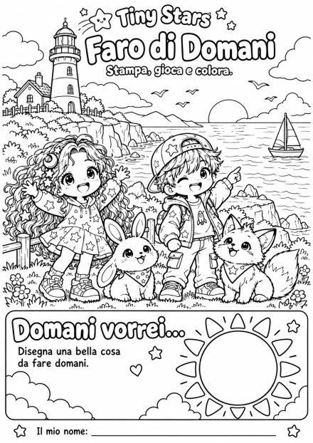 Scheda completa da stampare e colorare: Il Faro di Domani
