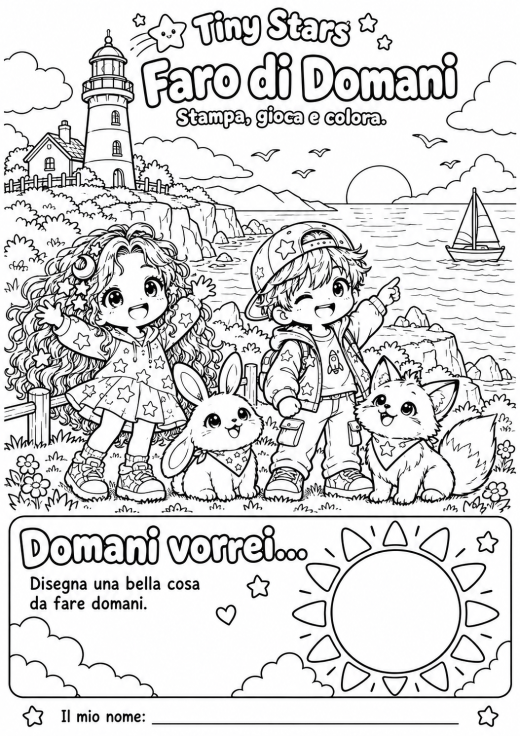 Scheda completa da stampare e colorare: Il Faro di Domani