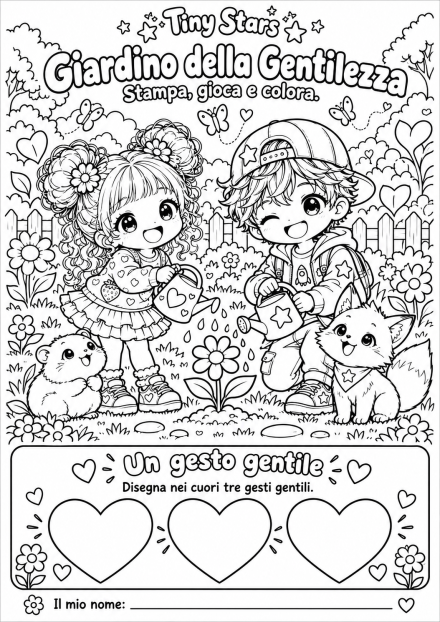 Scheda completa da stampare e colorare: Il Giardino della Gentilezza