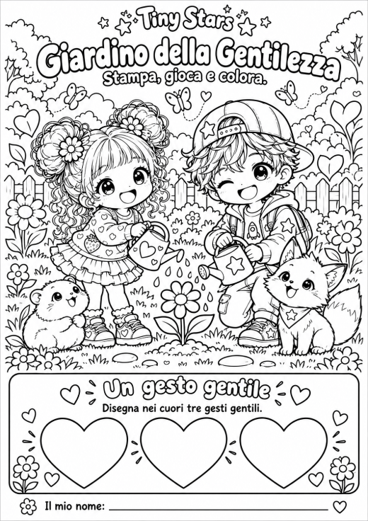 Scheda completa da stampare e colorare: Il Giardino della Gentilezza