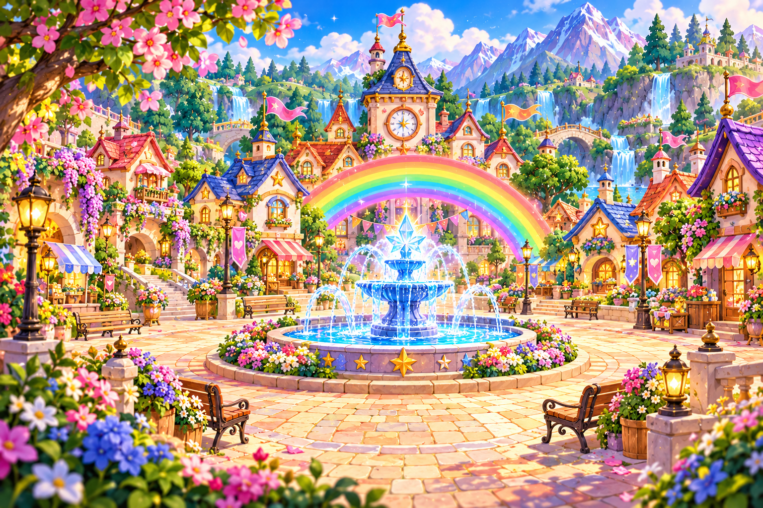 Illustrazione di Piazza Arcobaleno nel mondo di Valle Lumi